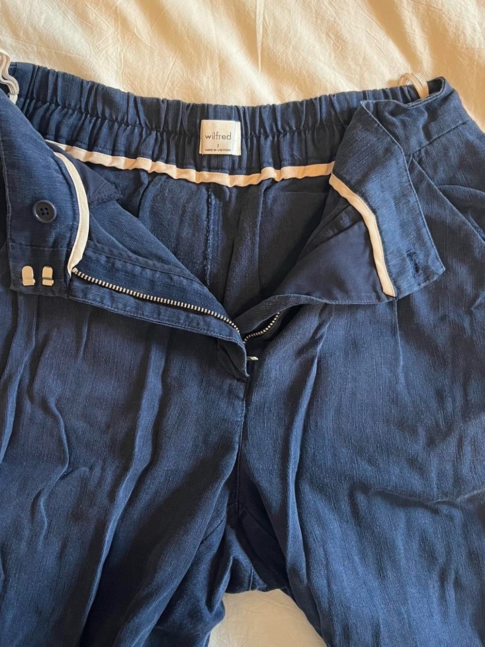 Wilfred navy blue straight leg trousers